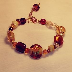 Beaded bangle bracelet (#11, brown)